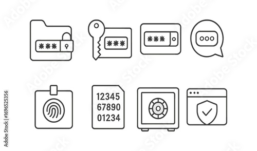 Security and privacy icon set. passwords, protection in line outline style
