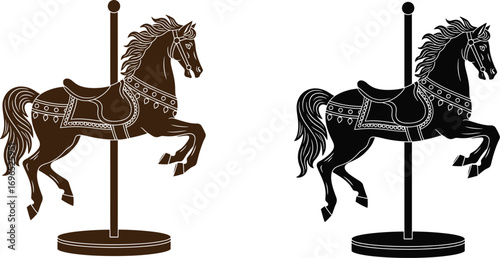 Carousel horse vector illustration vintage amusement park ride