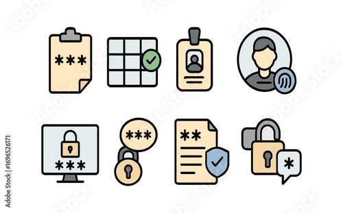 Security privacy filled icon set. lock, password protection icons for digital safety