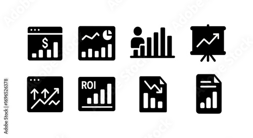 Analytics, data silhouette icon set. business, growth, metrics icons silhouette collection