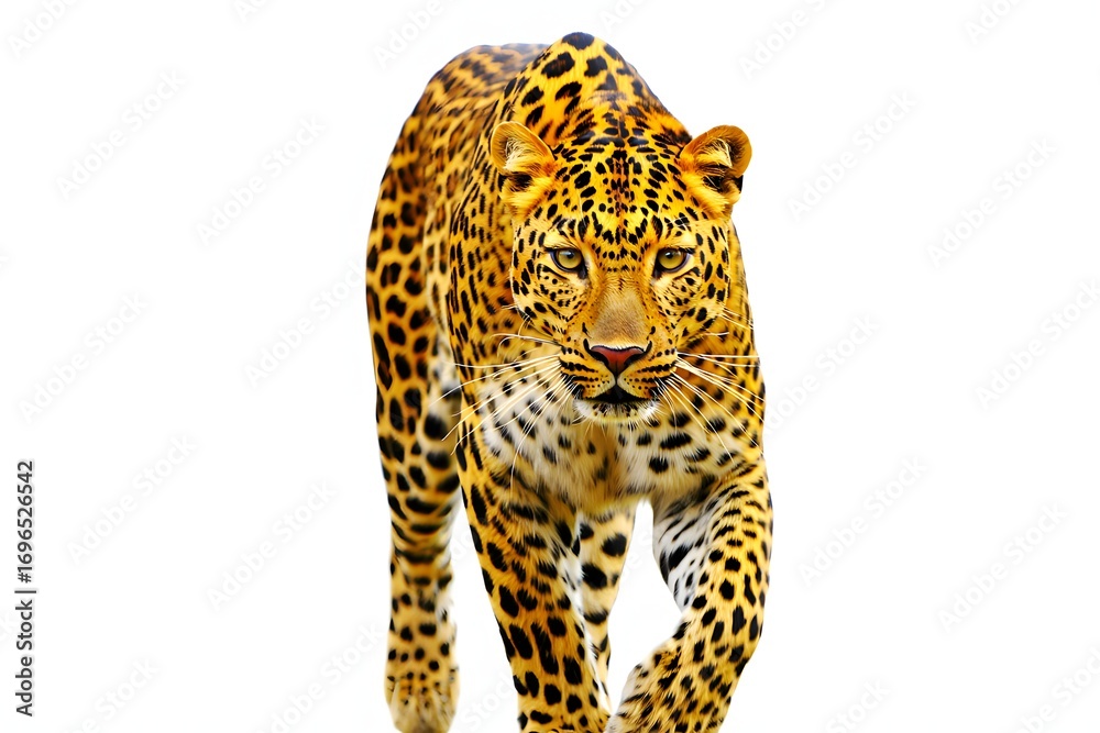 Obraz premium Majestic leopard with intense gaze walking forward capturing african wildlife beauty