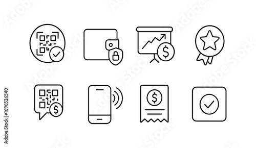 Finance and business line icon set. banking, economy, money symbols outline collection