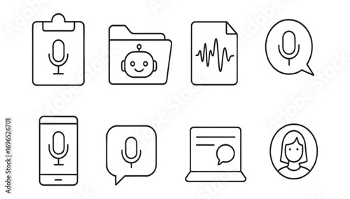 Voice recognition outline icons microphone speech