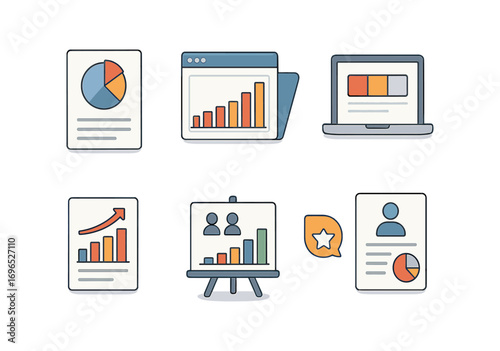 Data analysis icon set. business, analytics outline symbols for reports and dashboards