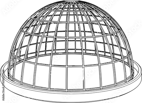 Wireframe dome structure design architectural rendering outline