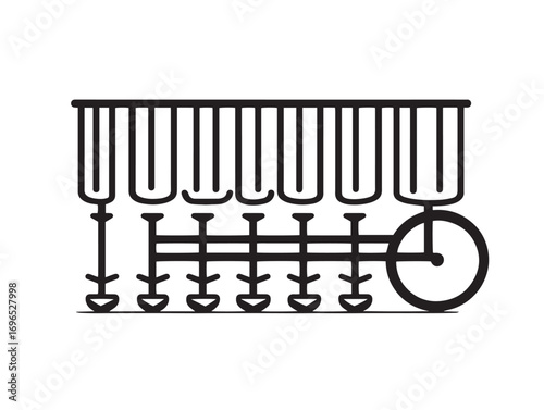 Clean Vector Illustration of Agricultural Seed Drill Parts Equipment Icon