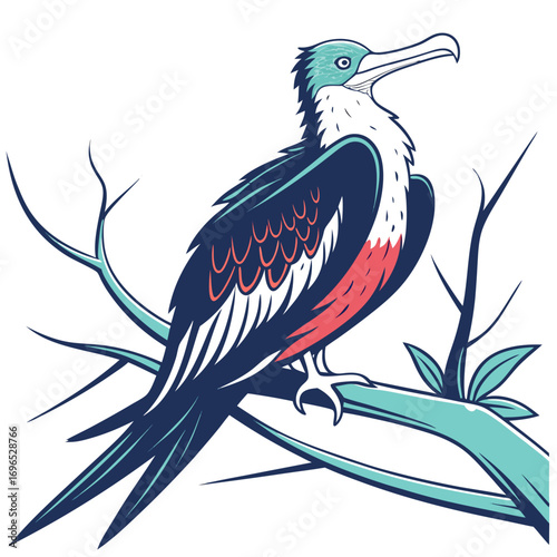 Frigatebird perched on a branch, vector illustration