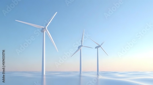 Wallpaper Mural Wind turbines rising above misty morning clouds at sunrise, generating clean renewable energy against soft pink and blue sky. Sustainable power concept. Torontodigital.ca