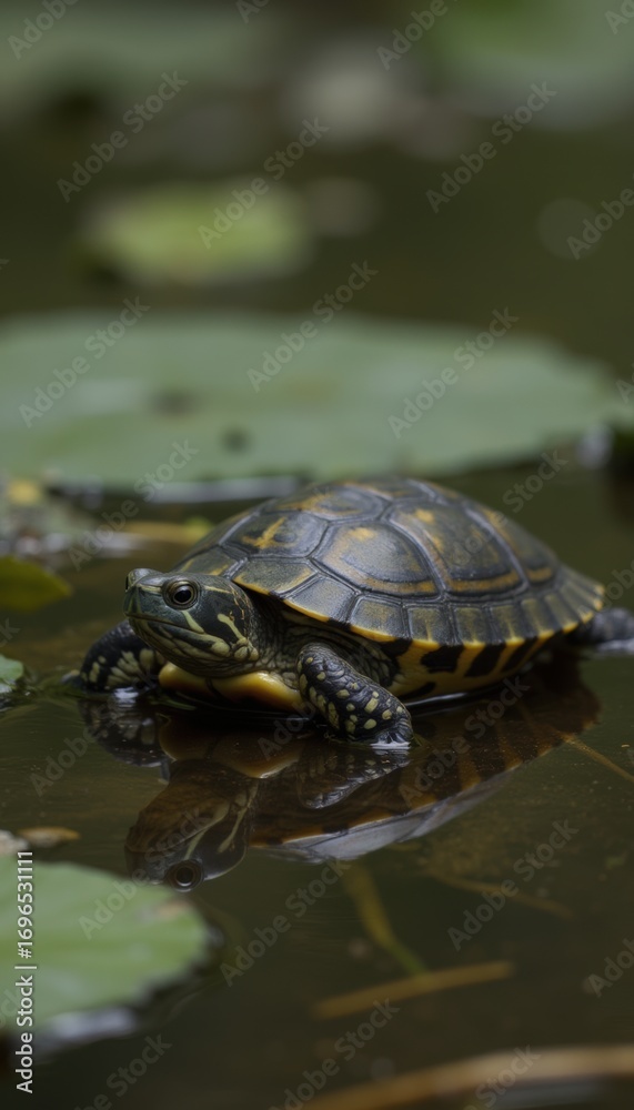 Obraz premium A Small Turtle Taking a Slow and Steady Journey Down a Forest Path