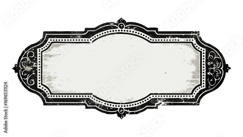 Ornate decorative frame with black border and white fill featuring distressed vintage style elements design