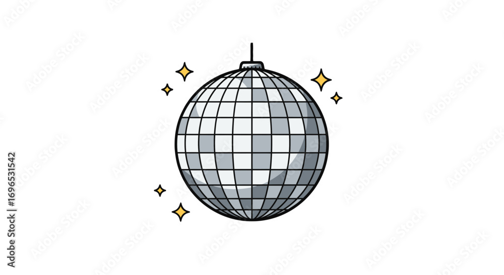 Fototapeta premium Disco ball party lights celebration sparkle shiny mirror ball dance floor retro vintage clubbing event on transparent background