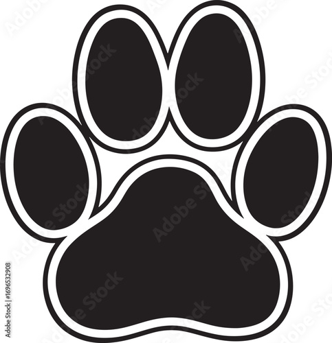 Black paw print with white outline for pet adoption or veterinary clinic projects design