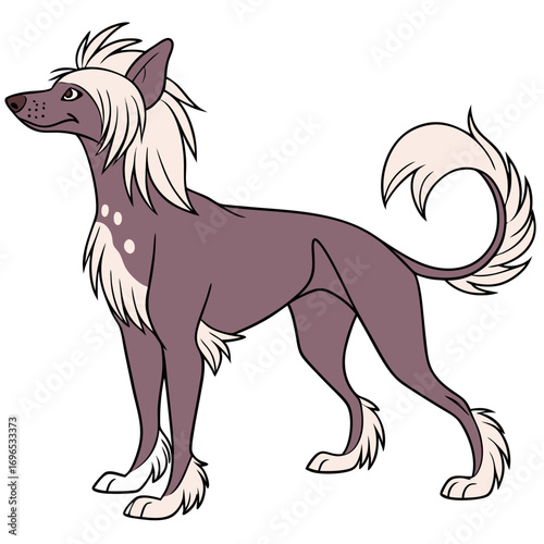 Cartoon chinese crested dog standing profile