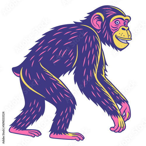 Stylized illustration of a chimpanzee walking