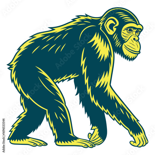 Stylized illustration of a chimpanzee walking