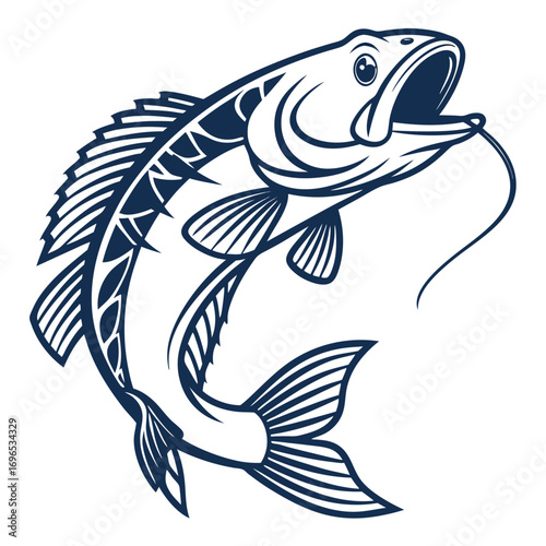 Stylized illustration of a fish jumping out of the water
