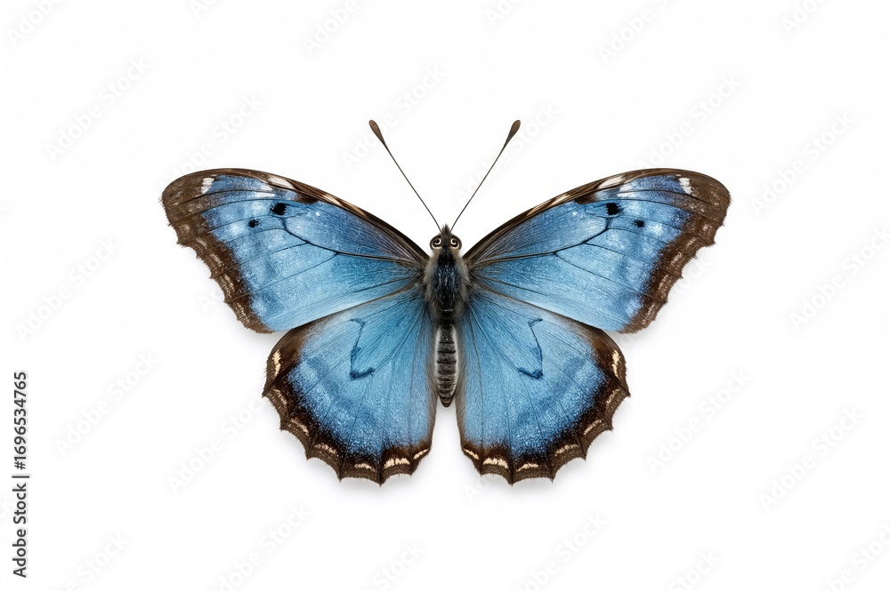 Naklejka premium A beautiful blue butterfly against a plain white background