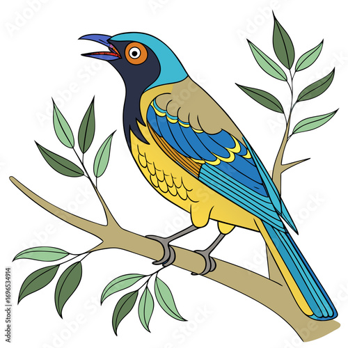 Colorful bird with blue and yellow plumage perched on a branch