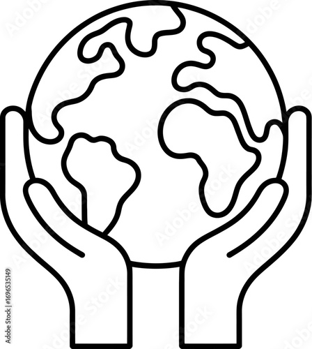 Save the earth hands holding globe outline vector graphic
