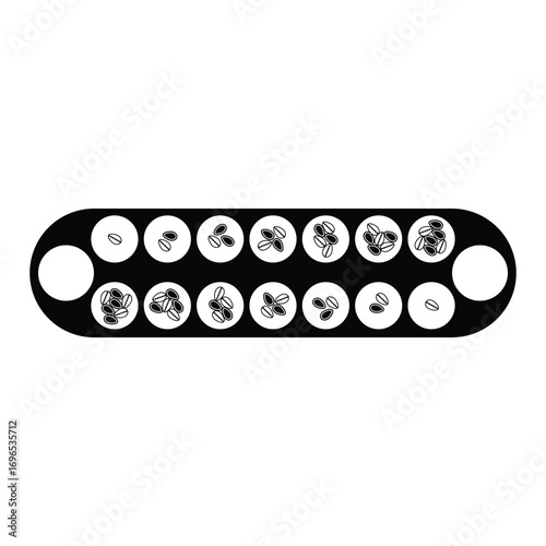 Mancala Traditional Board Game Silhouette. Black and White Icon Design Elements on Isolated White Background