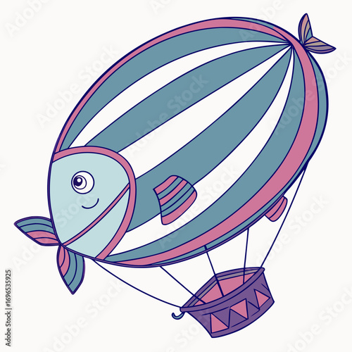 Cute fish shaped airship flying