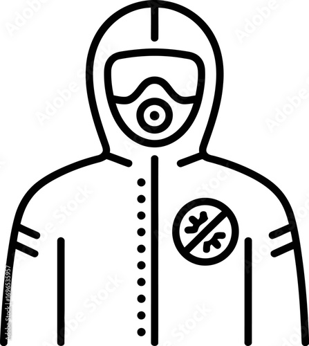 Person in protective suit with mask and goggles, symbolizing safety and containment from hazards.