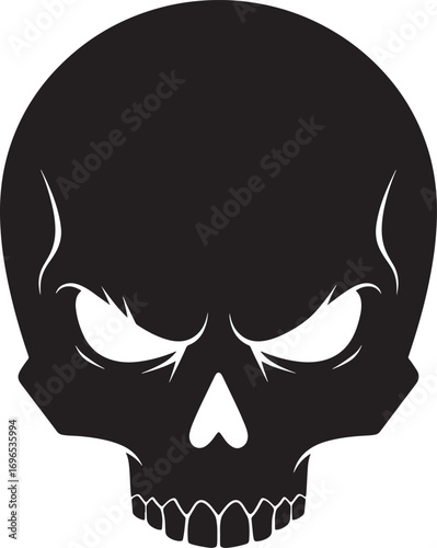 Black vector skull with angry eyes a symbol of death darkness and gothic halloween