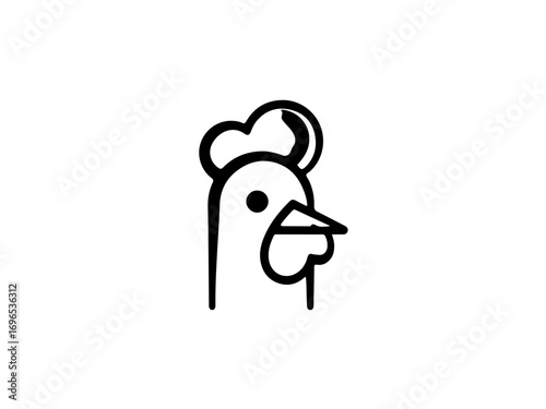 Charming simple line art chicken head icon, perfect for farm branding and culinary themes