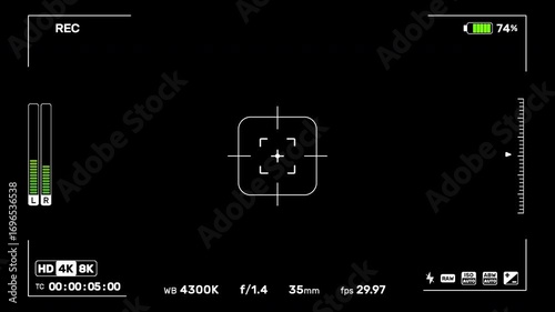- Camera recording screen interface
- Alpha channel included 
- 4K Resolution 3840×2160px 
- Video Codec: Apple Prores 4444, 29,97fps	
