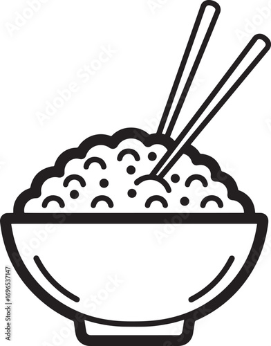 Bowl of rice with chopsticks vector icon Asian cuisine minimalist design for restaurants and menus