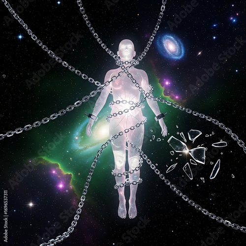 Transparent Glass Human Figure Bound in Chains Vector Art