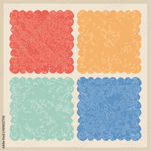 Four Square Pastel Grunge Textures With Scalloped Edges