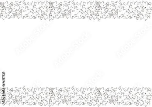 手描きのモミジのイラスト背景・黒の線画