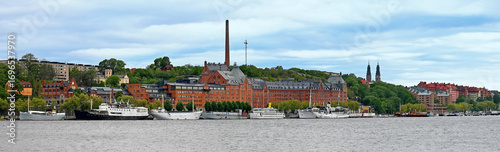 Photography Panorama of Södermalm on the south shore of Riddarfjärden with buildings of the