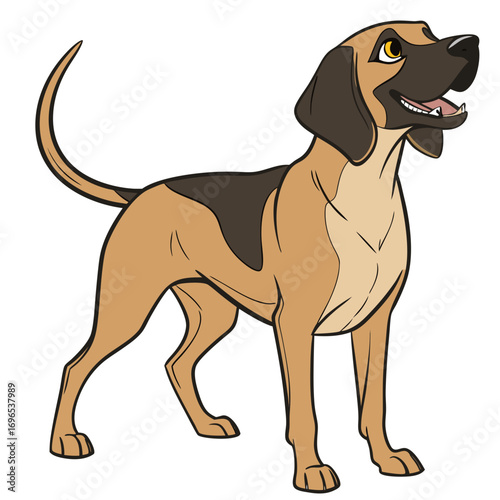 Cartoon illustration of a happy brown and black dog