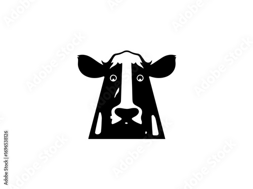 Expressive black and white cow face illustration with wide, curious eyes and bold lines