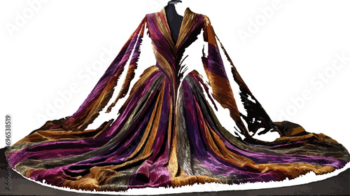 Colorful draped gown on mannequin