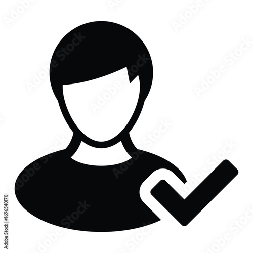 User Check Icon - Solid Black Glyph for Admin & Account Verification in Glyph Style Illustration
