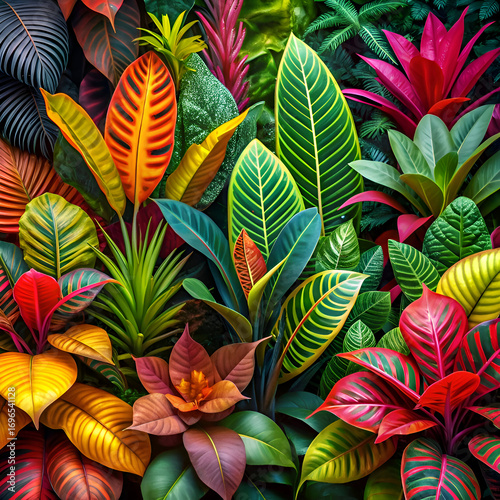 Vibrant Tropical Plants. A Lush Garden of Exotic Flowers and Foliage