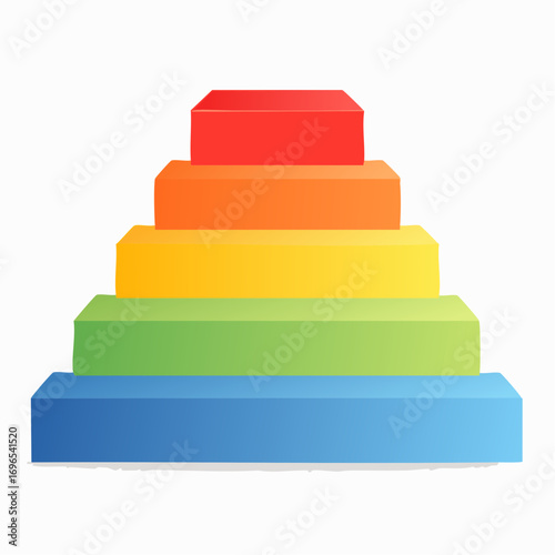 Rainbow Colored Stacked Blocks Pyramid on White Background