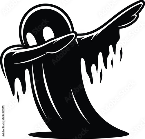 Cute Halloween dabbing Ghost cartoon character silhouette vector illustration isolated on a white background
