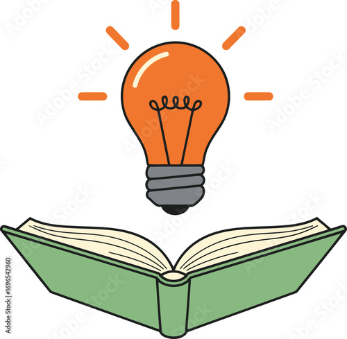 Knowledge and Ideas Lightbulb Above Open Book.