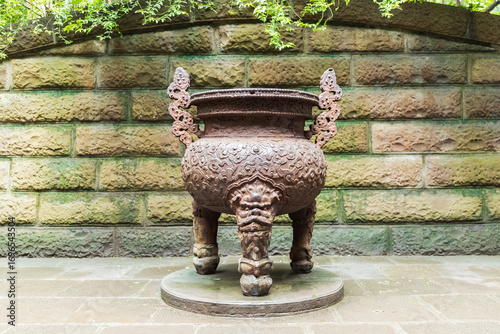The triangular tripod in the Wuhou Shrine in Chengdu, Sichuan Province