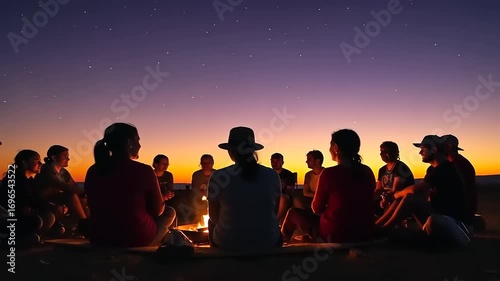 group of people at sunset