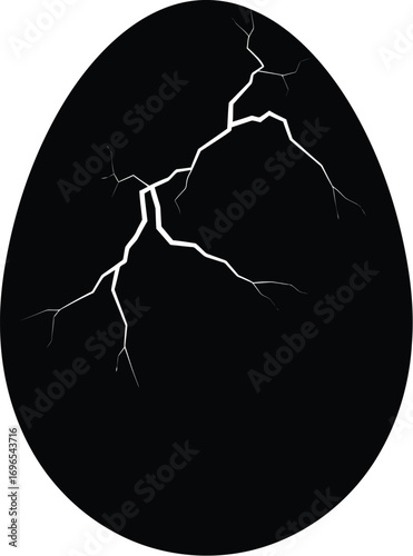Symbolic black egg with a bright crack, representing new beginnings or breaking out.