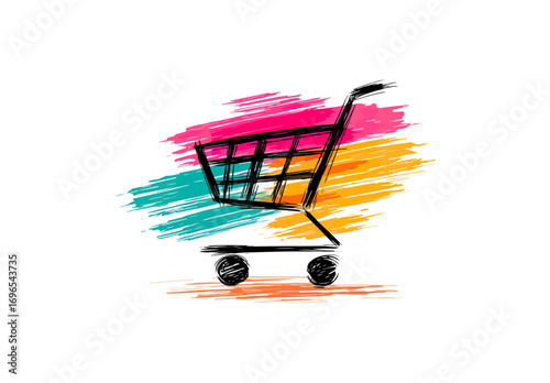 Colorful shopping cart graphic design