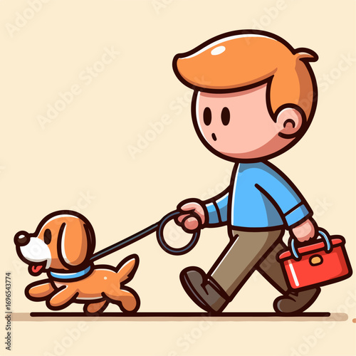 Illustration of a man carrying a pet dog