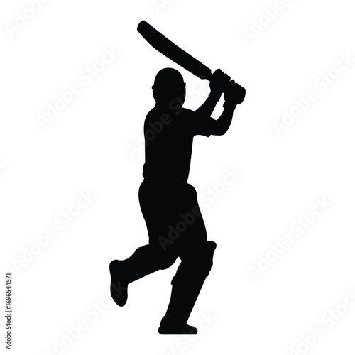 Silhouette of a cricket player batting, symbol of sportsmanship, energy, and competition.