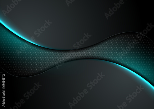 Futuristic technology abstract perforated background with neon glowing wavy lines. Vector design