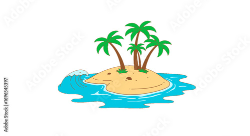 Tropical island paradise with palm trees and ocean waves summer vacation destination travel adventure on transparent background